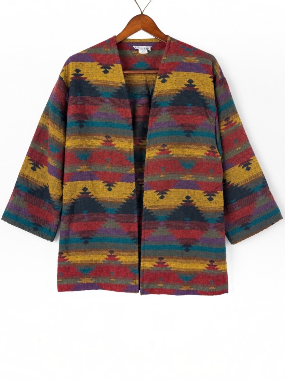 Vintage 80s Banjo Southwestern Woven Cotton Kimono Jacket M USA